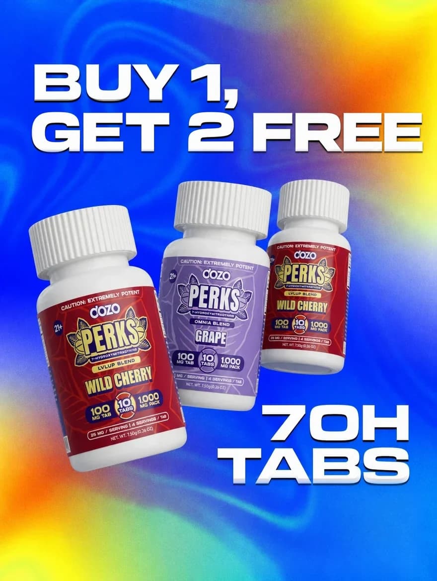 DOZO PERKS 7-OH tablet jars in Wild Cherry and Grape, Buy 1 Get 2 Free